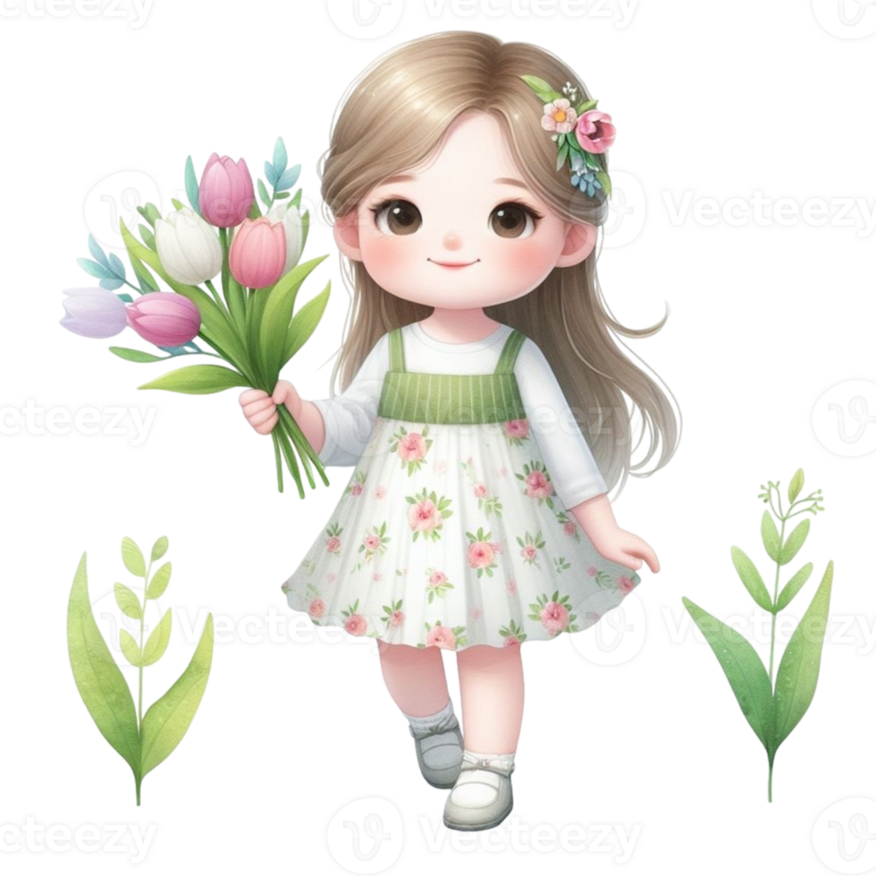 AI generated girl holding a flower png