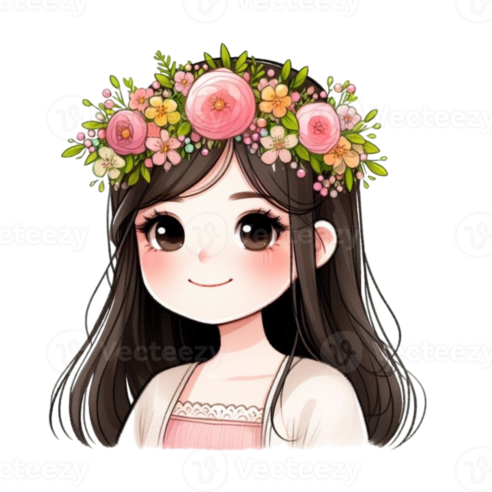AI generated cartoon girl with flowers in her hair 41318781 PNG