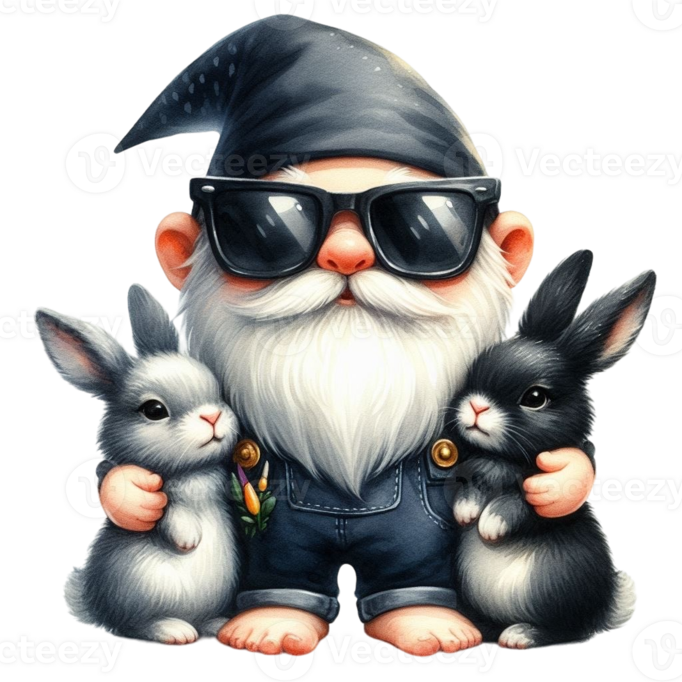 AI generated gnome with bunny and rabbit png