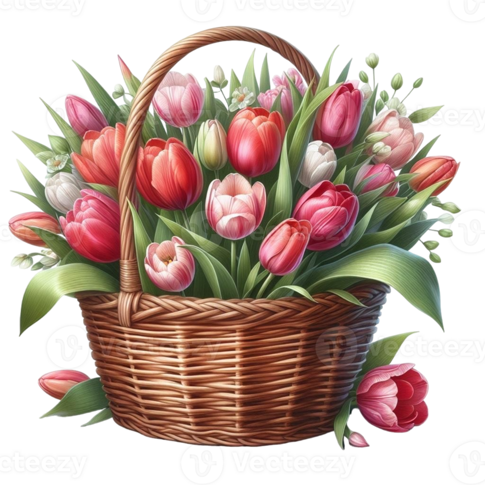 AI generated basket of tulips png
