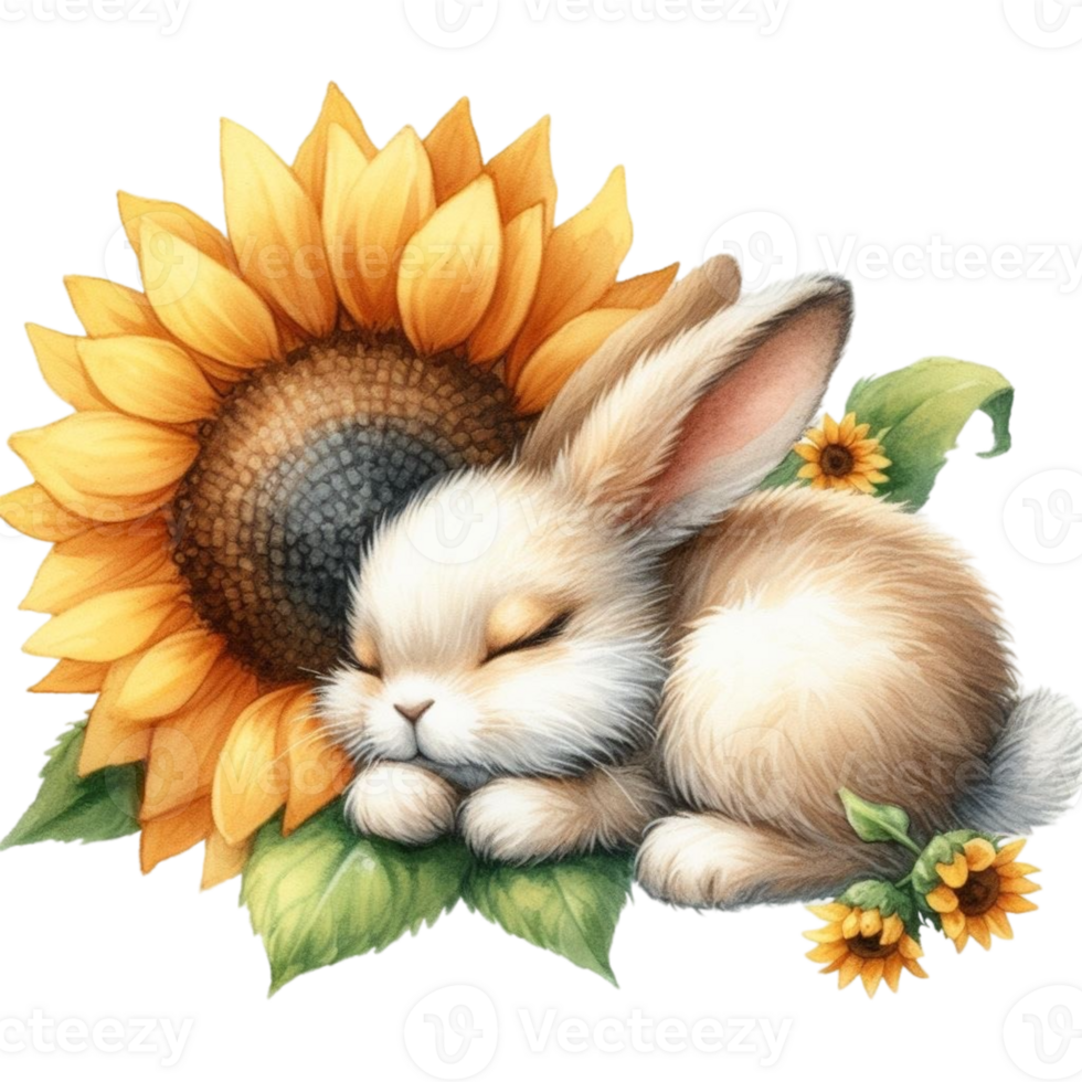 AI generated a cute bunny with flowers png
