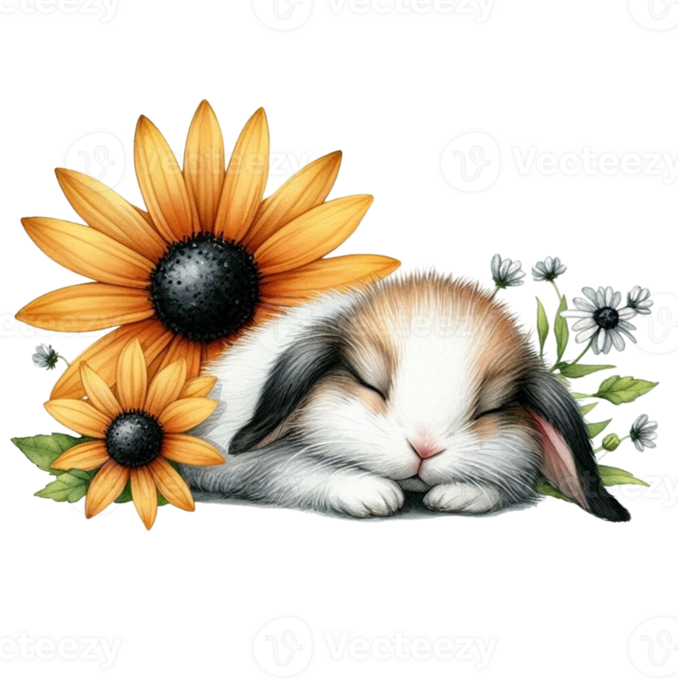AI generated a cute bunny with flowers png