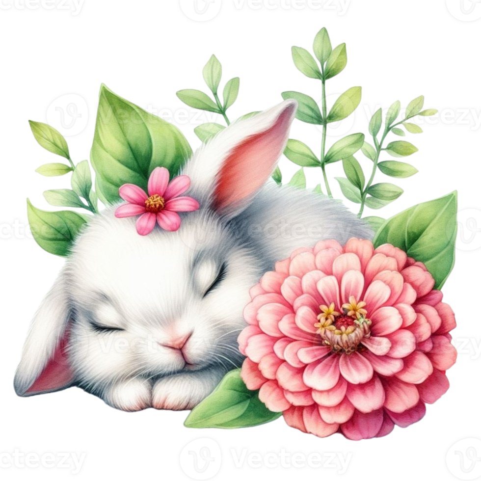 AI generated a cute bunny with flowers png