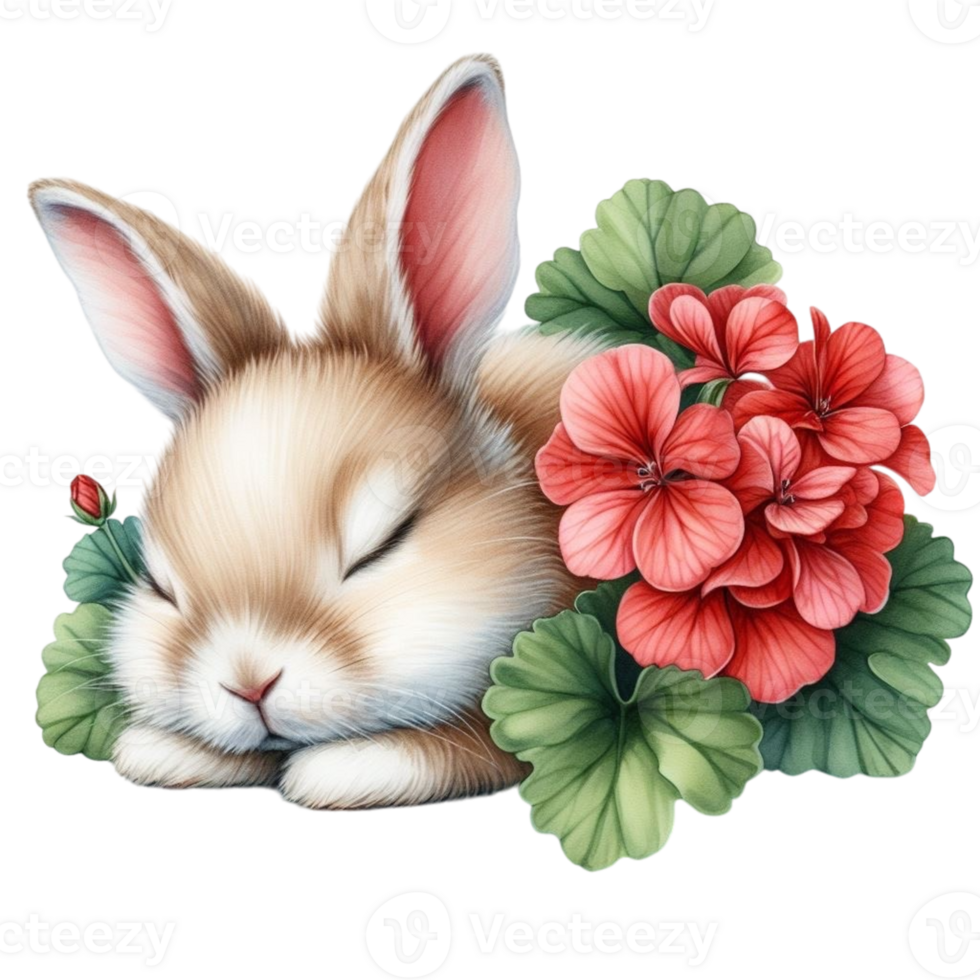 AI generated a cute bunny with flowers png