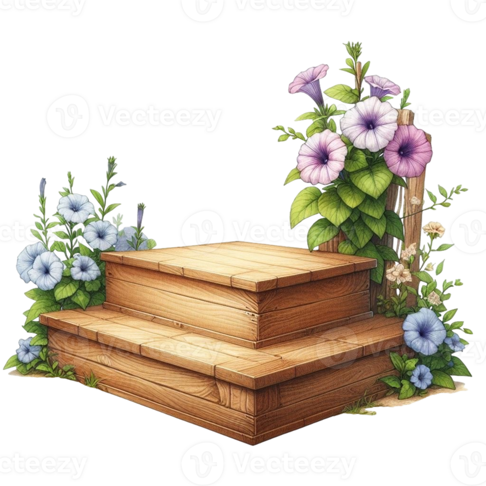 AI generated wooden podium with flowers png