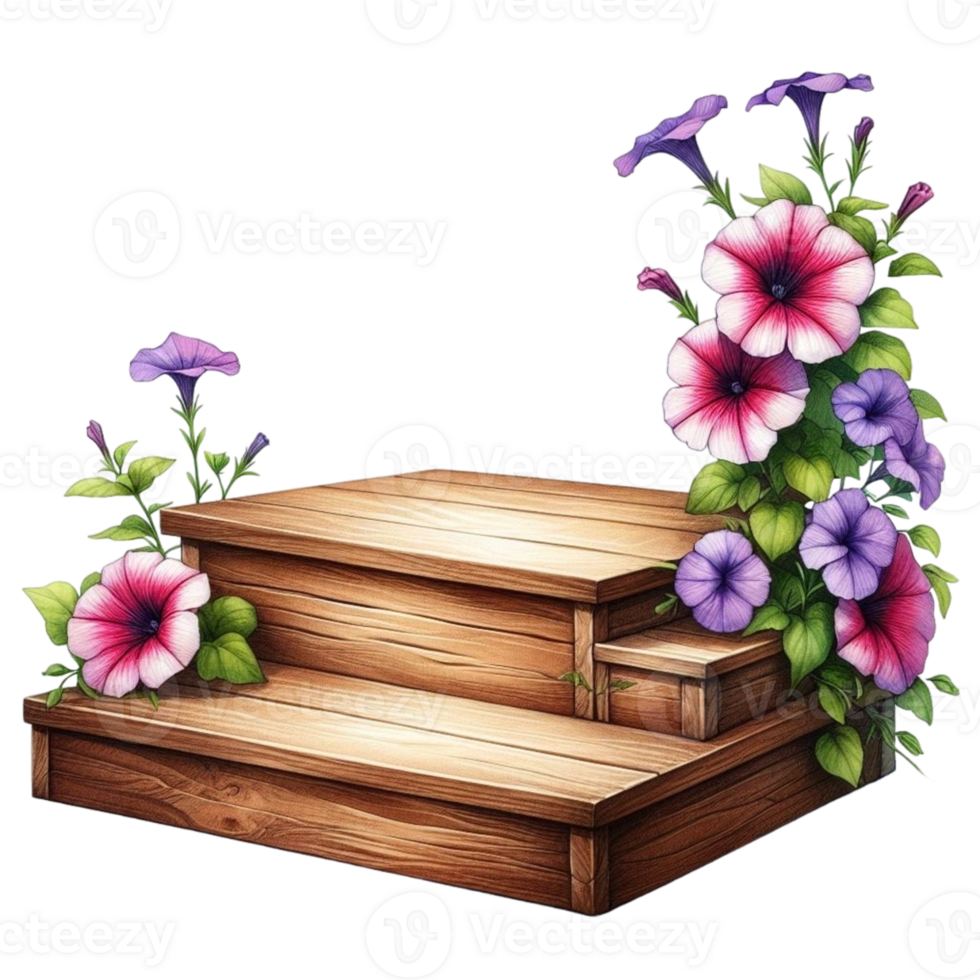 AI generated wooden podium with flowers png