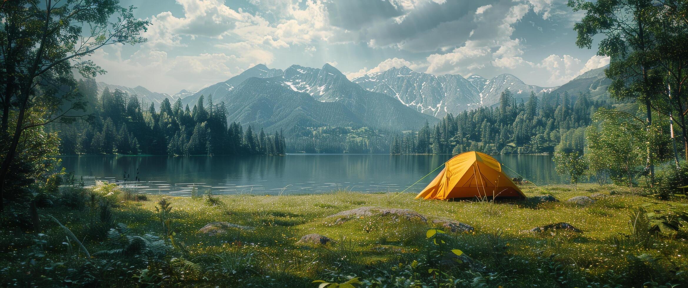 AI generated Orange Tent on Grass Field photo