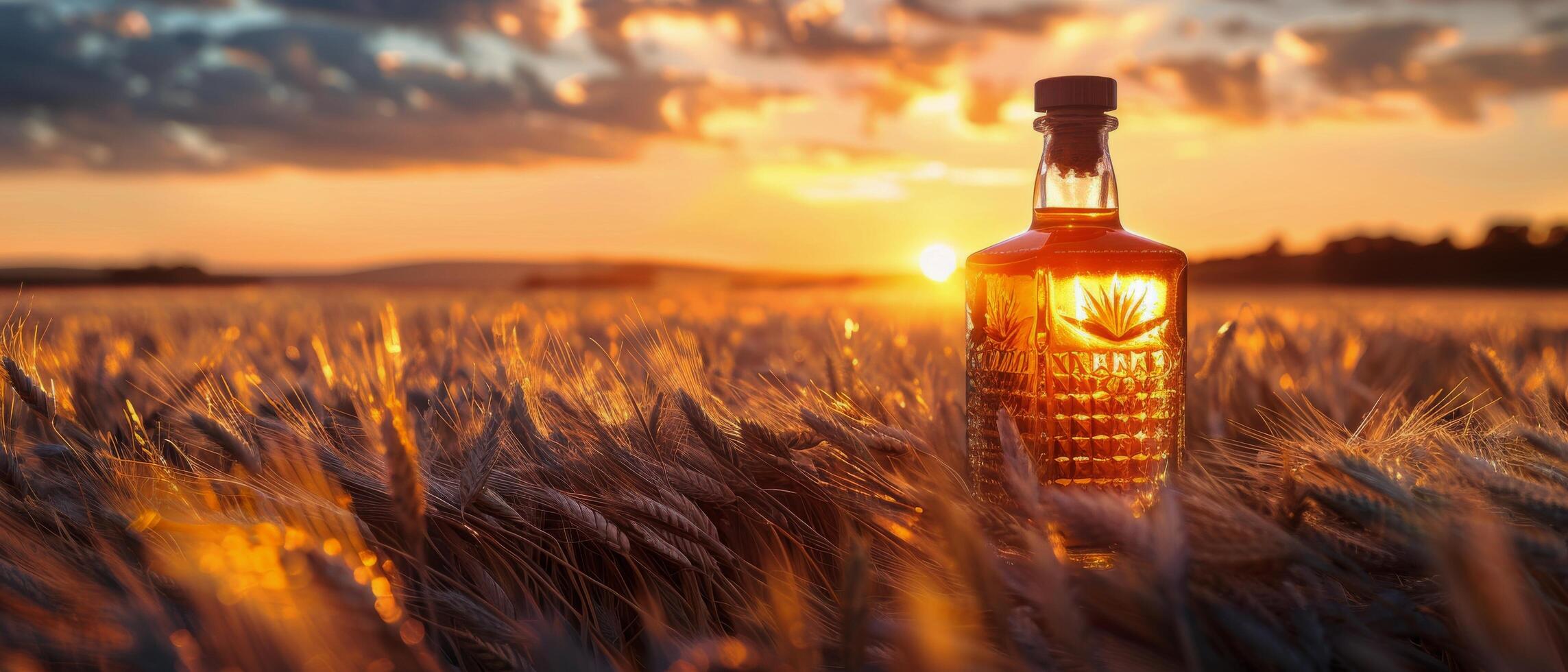 AI generated Bottle of Whiskey in Field photo