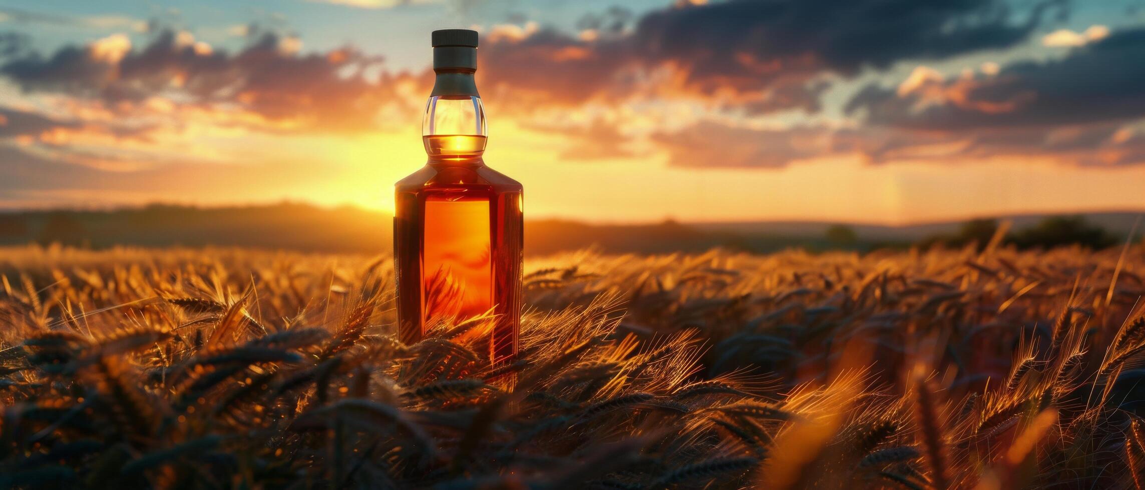 AI generated Whiskey Bottle in Field photo