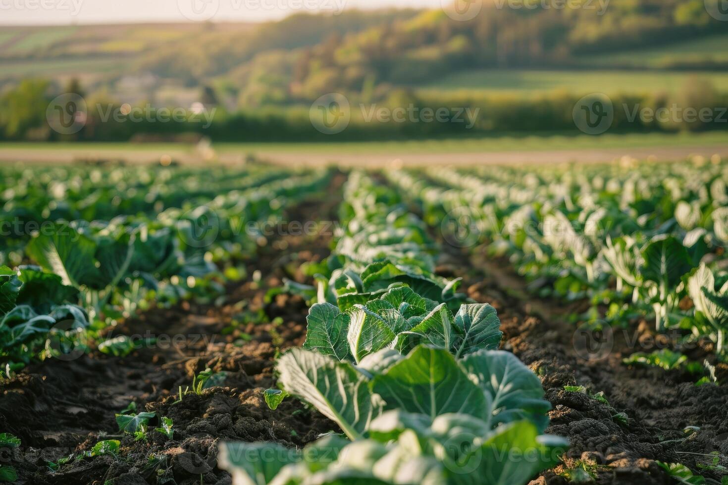 AI generated Cauliflower cultivation in agricultural field photo