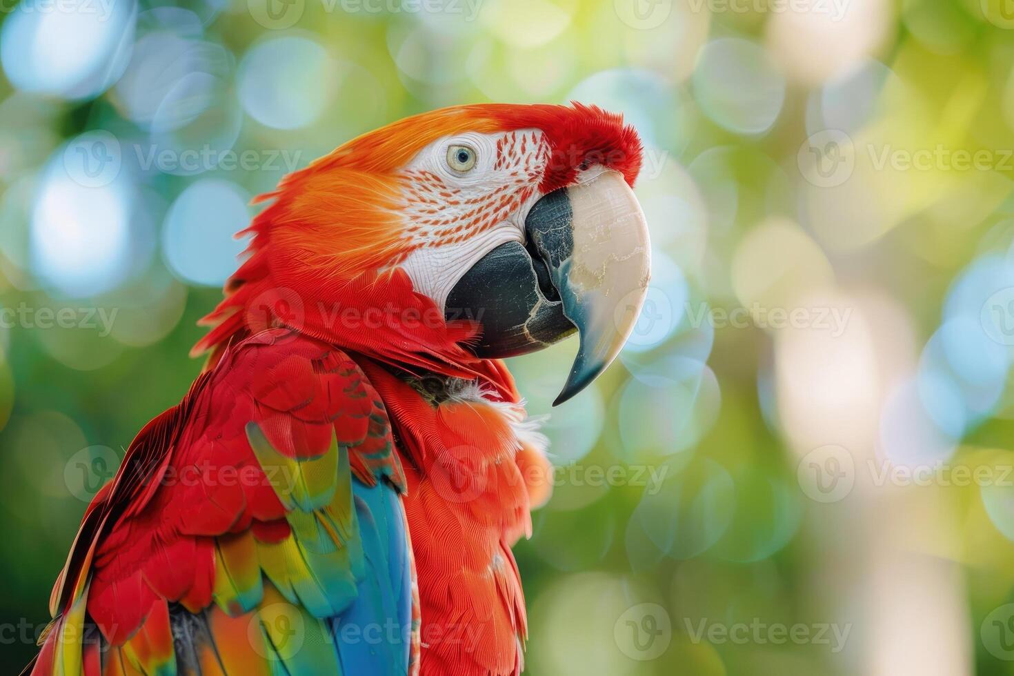 AI generated Colorful scarlet macaw parrot in jungle. photo