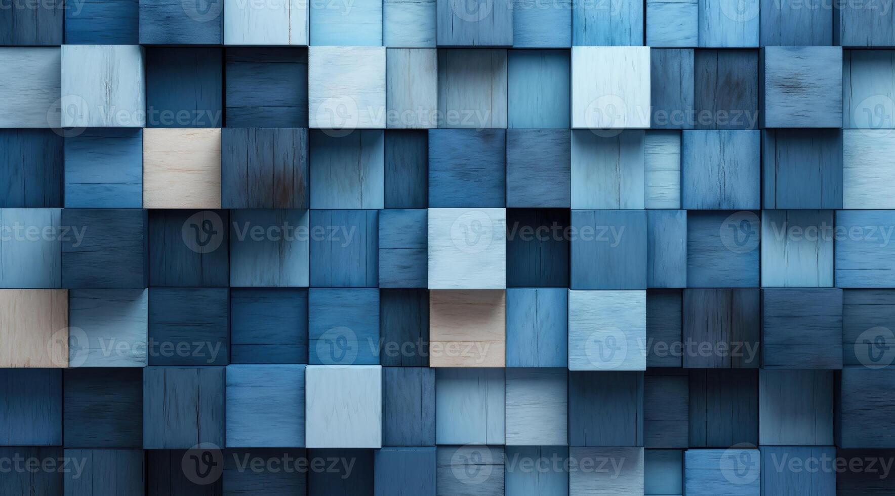 AI generated Abstract block stack wooden 3d cubes, blue wood texture for backdrop photo