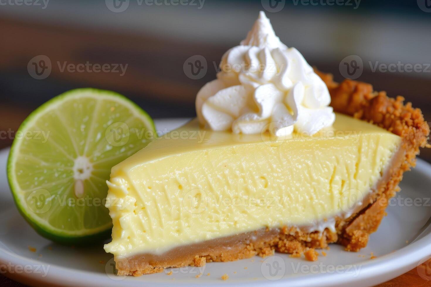 AI generated Key lime pie. A famous dessert with lime juice and a sweet crust photo