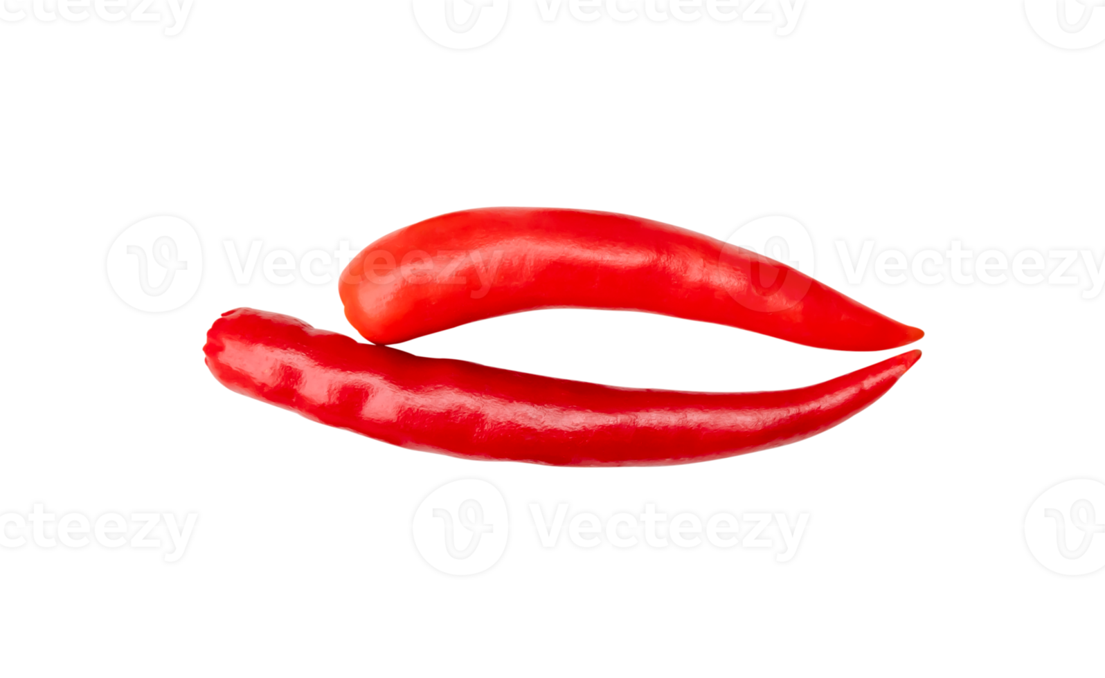 Top view set of red chili peppers isolated with clipping path in png file format