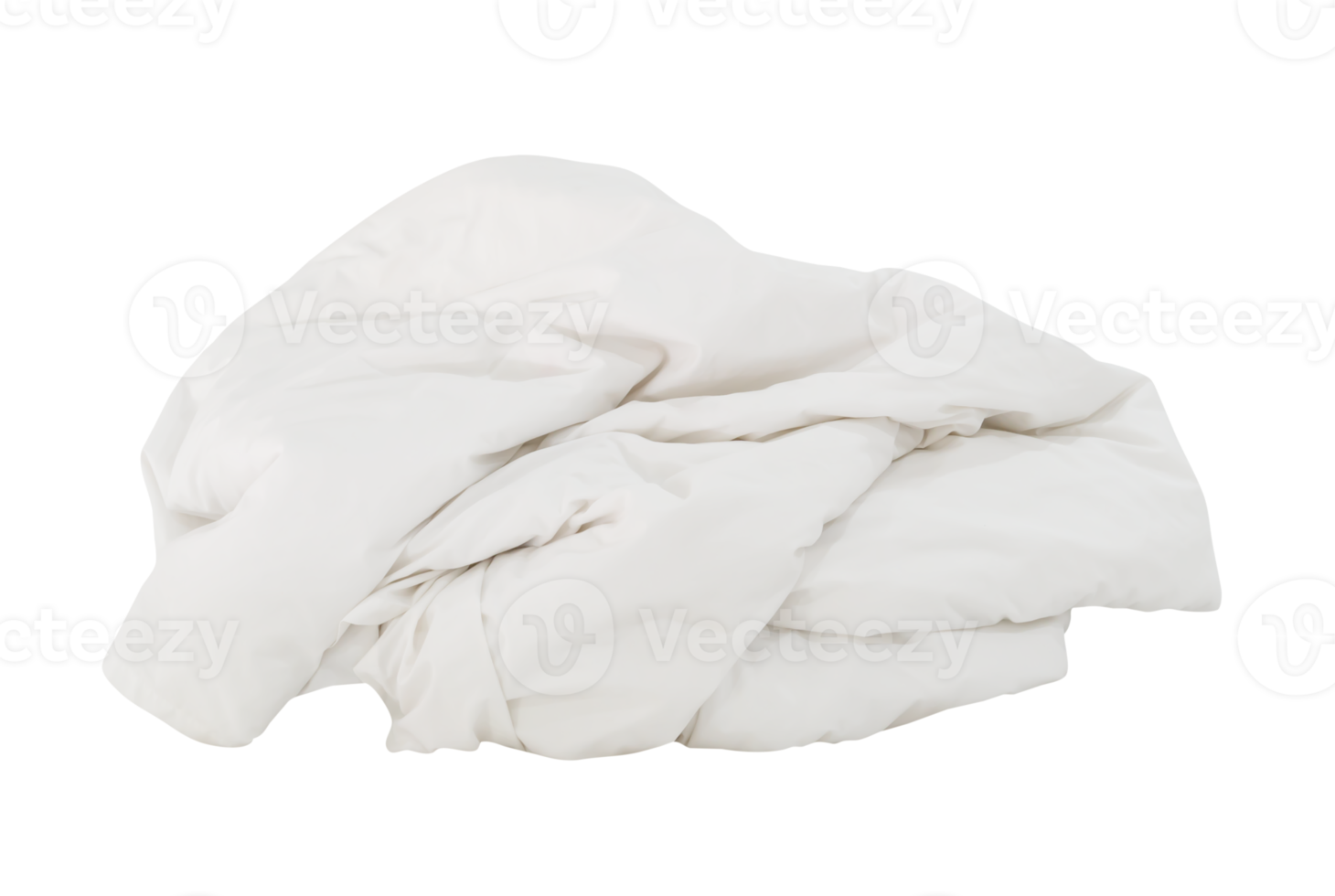 White crumpled blanket ball or bedclothes in hotel room leaved untidy and dirty after guest's use over night isolated  with clipping path in png file format
