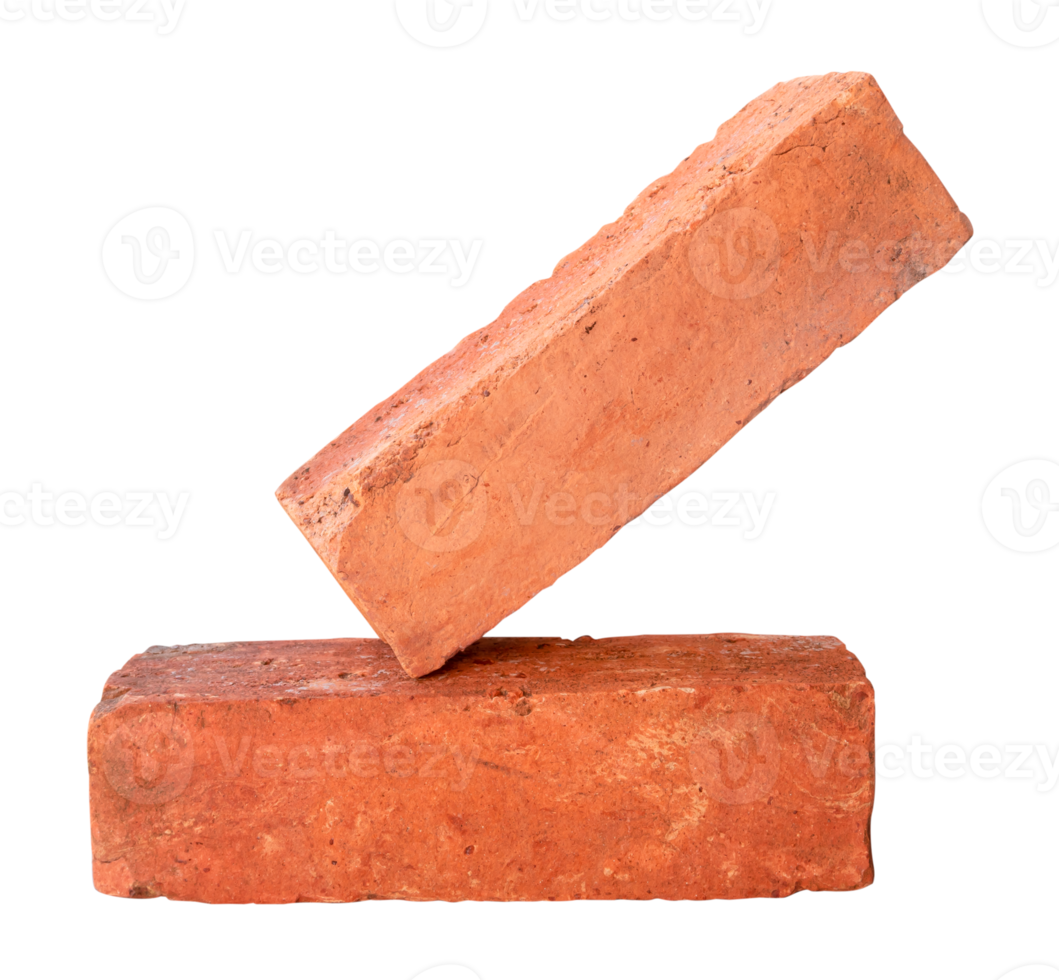 Side view of old red or orange bricks in stack isolated with clipping path in png file format