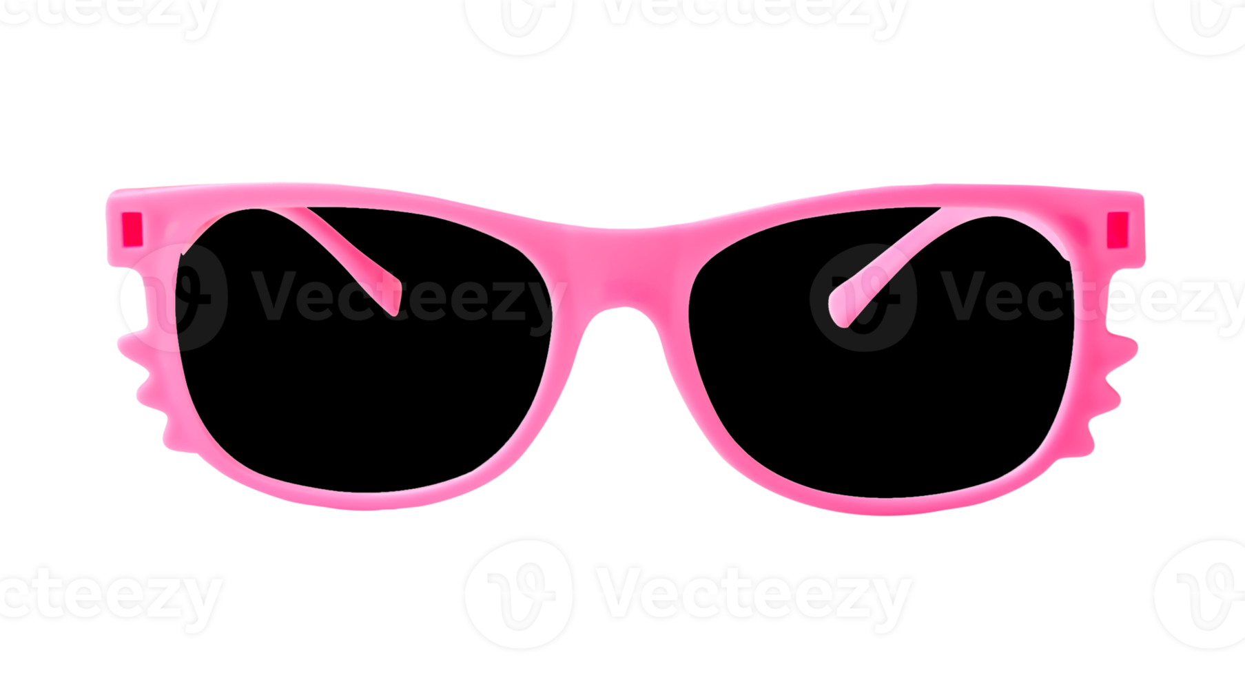 Front view of fashion sunglasses with pink frame or rims of spectacles for lady and kids isolated with clipping path in png file format. Fashion sun glasses