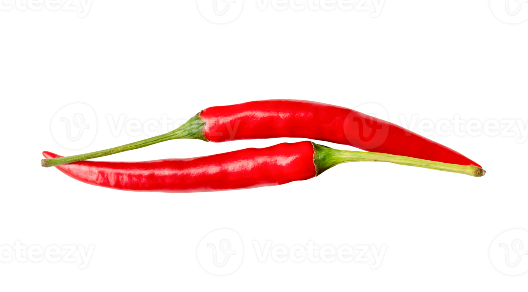 Top view of red chili peppers isolated with clipping path in png file format