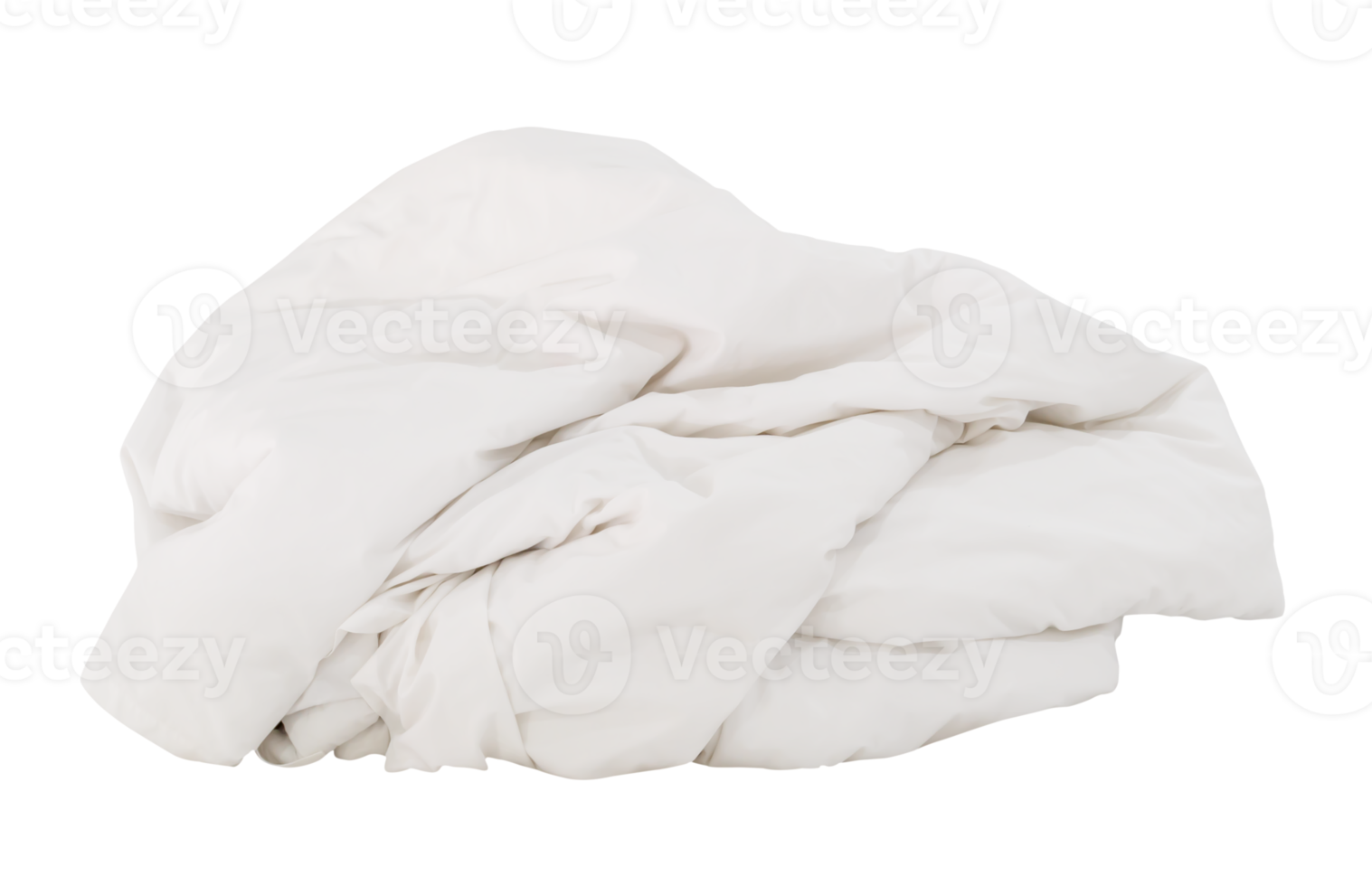 White crumpled blanket or bedclothes in hotel room leaved untidy and dirty after guest's use over night isolated with clipping path in png file format