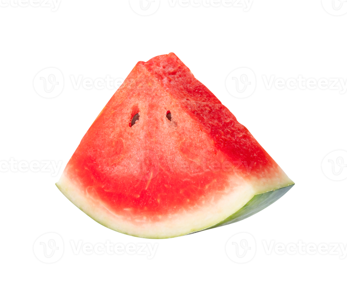 Front view or side view of red watermelon slice isolated with clipping path in png file format