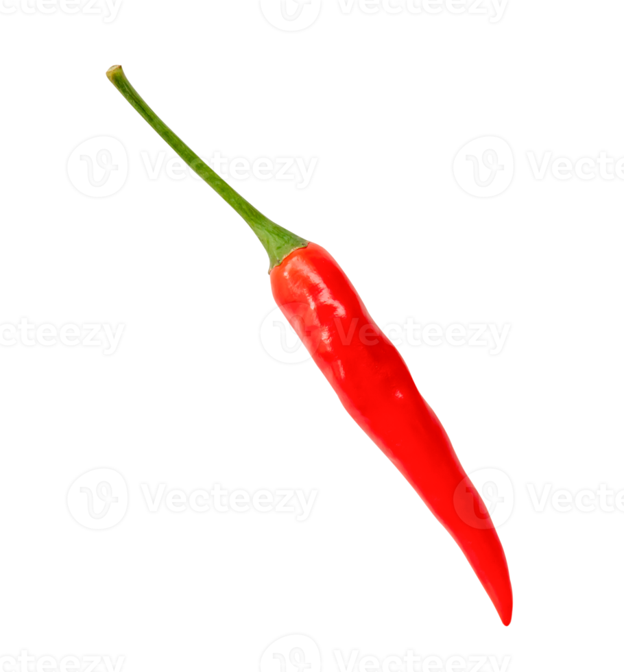 Top view of red chili pepper isolated with clipping path in png file format