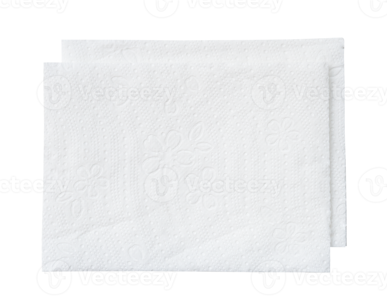 Top view of folded tissue paper or toilet paper isolated with clipping path in png file format