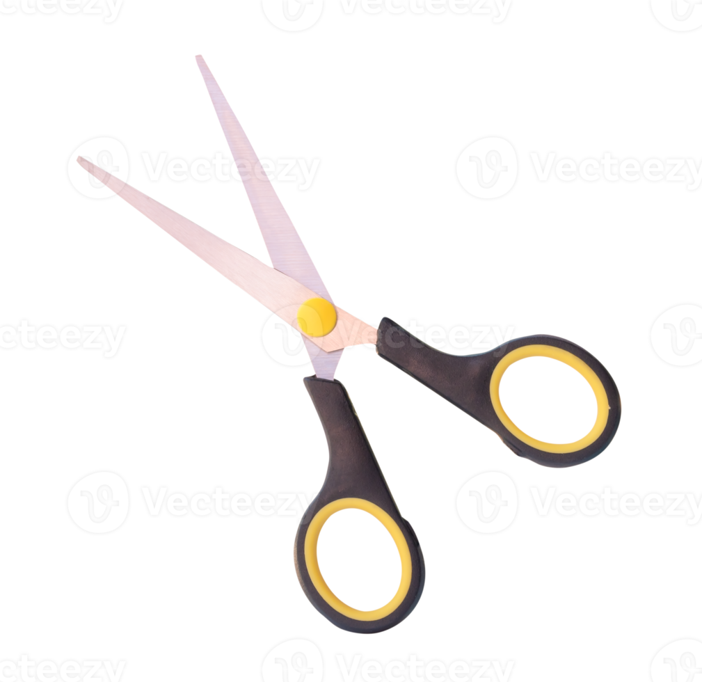 top visie van klein multipurpose schaar met zwart omgaan met geïsoleerd met knipsel pad in PNG het dossier formaat