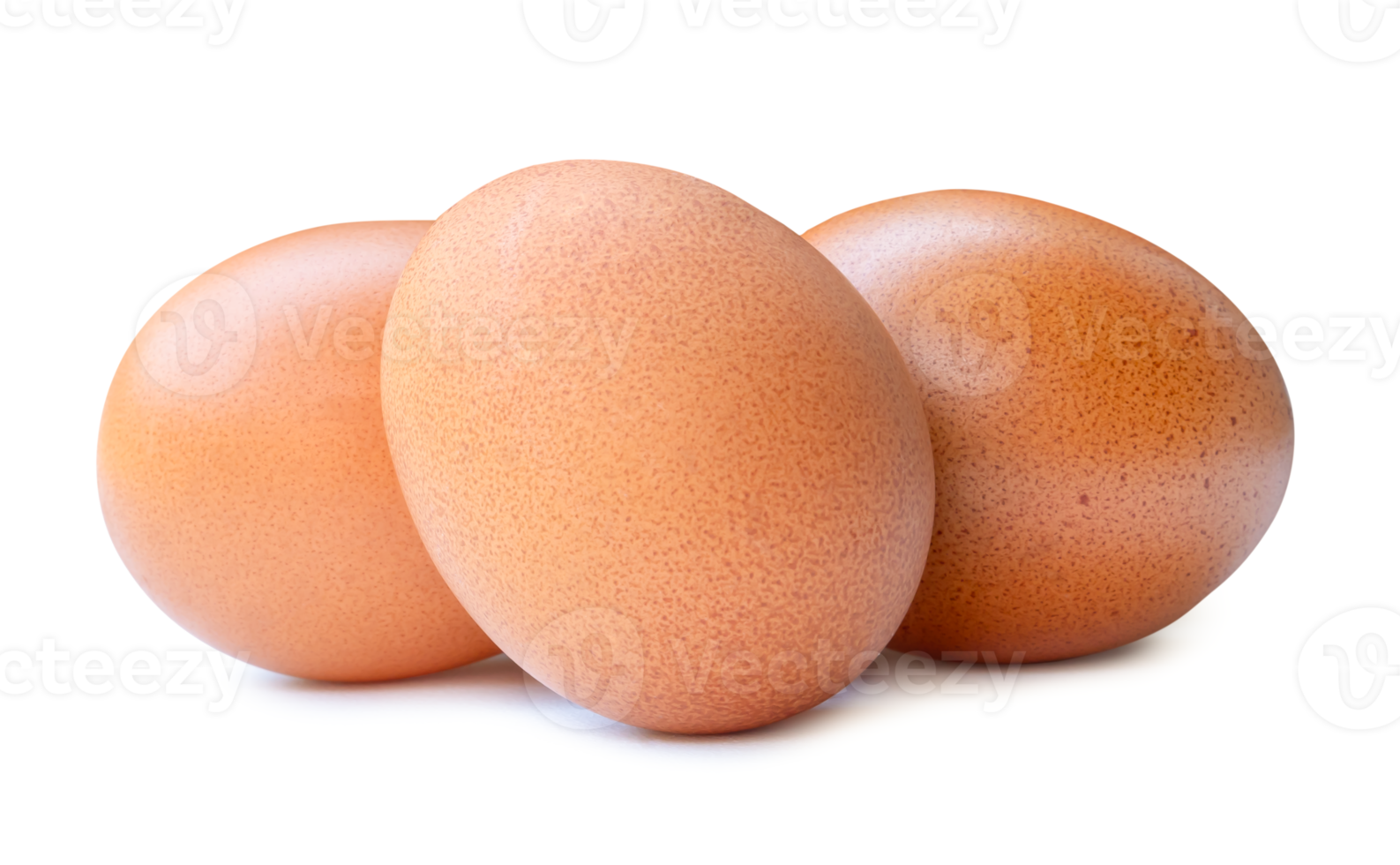 Front view of fresh chicken eggs in stack isolated with clipping path and shadow in png file format