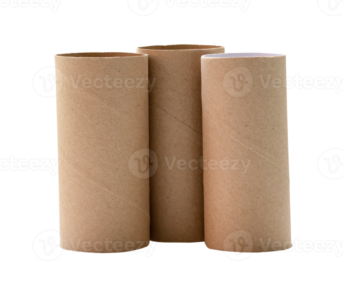 Front view of brown tissue paper cores in stack isolated with clipping path in png file format