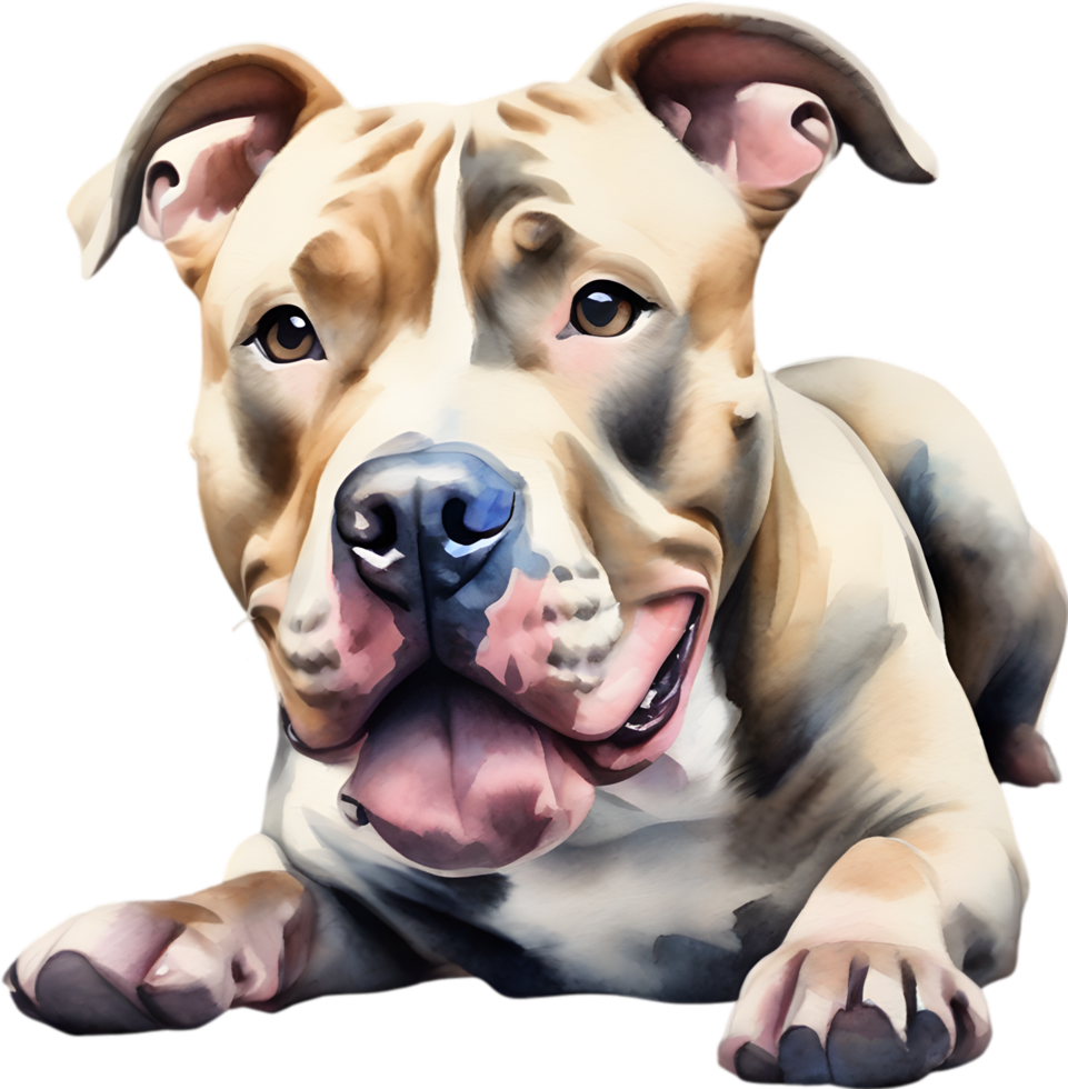 AI generated watercolor painting of a cute Pitbull. png