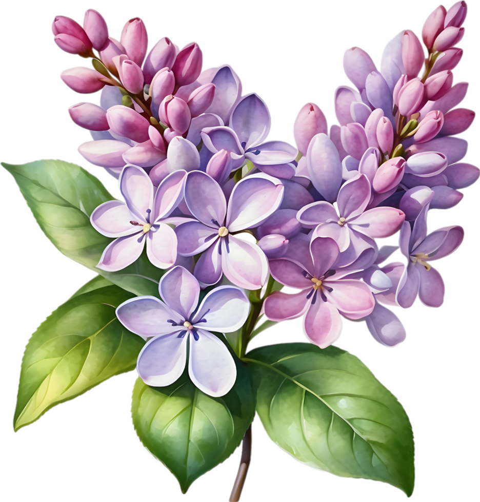 AI generated Watercolor painting of Common lilac flower. png