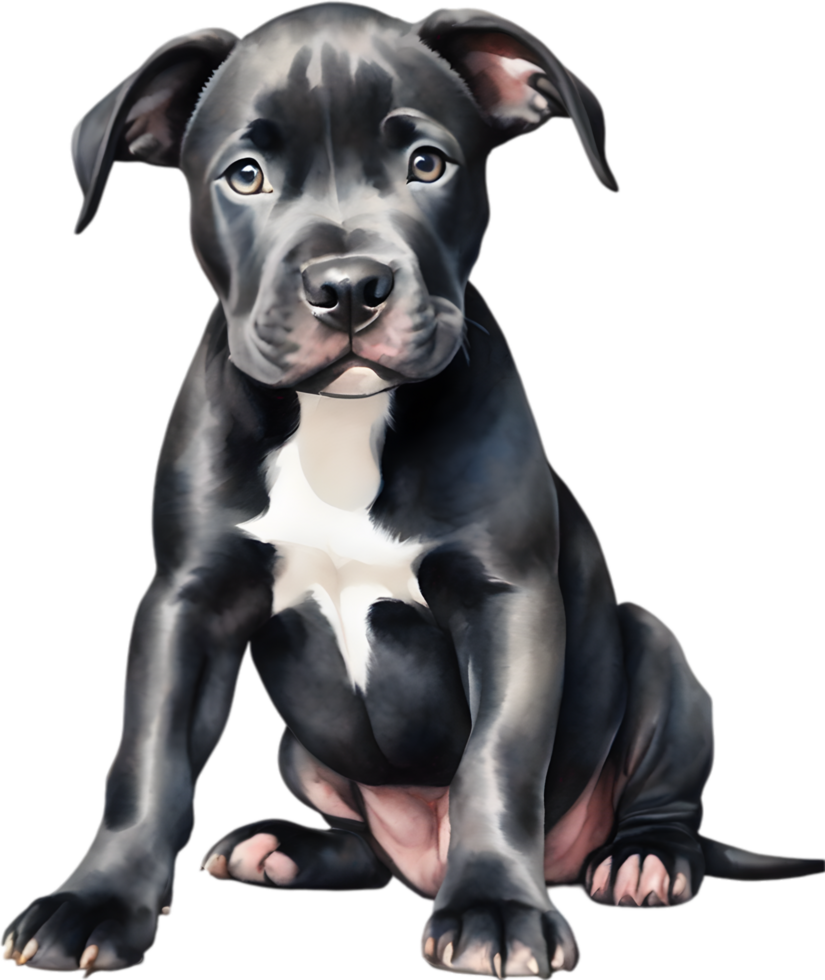 AI generated watercolor painting of a cute Pitbull. png