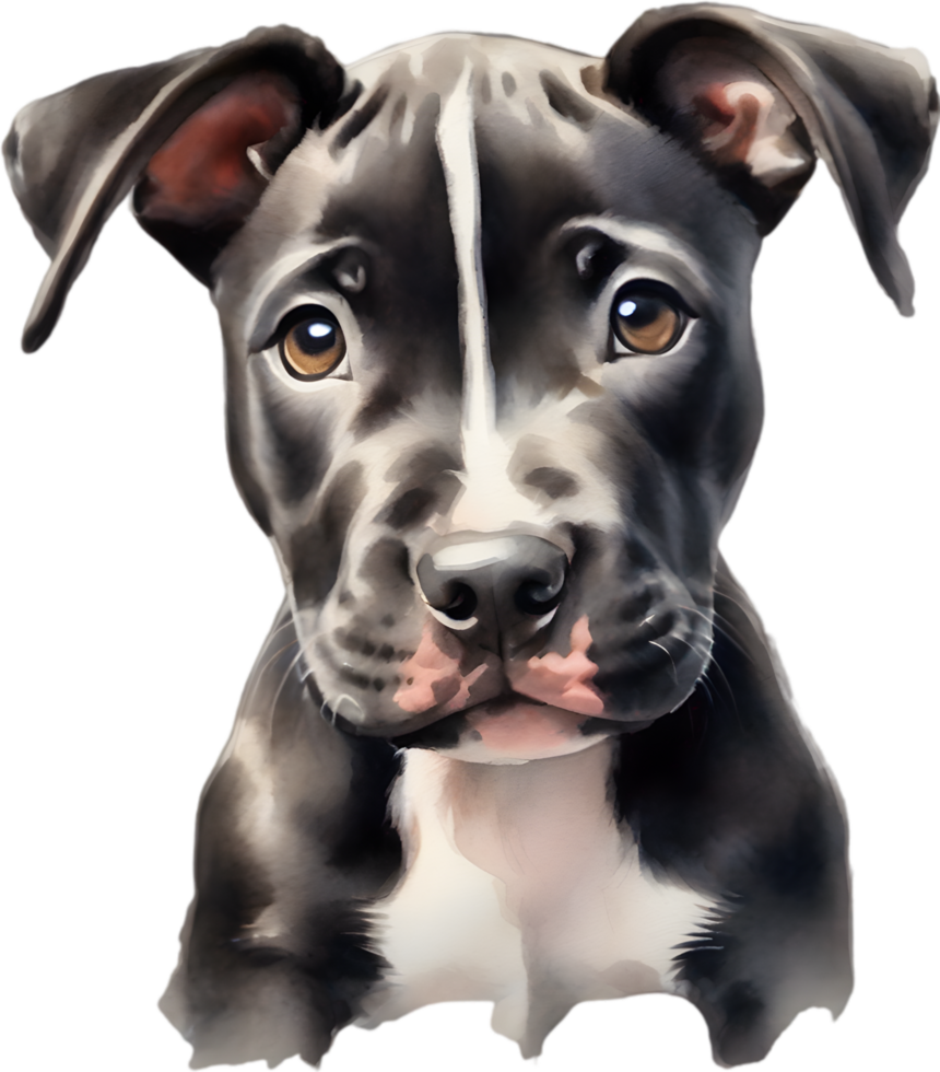 AI generated watercolor painting of a cute Pitbull. png
