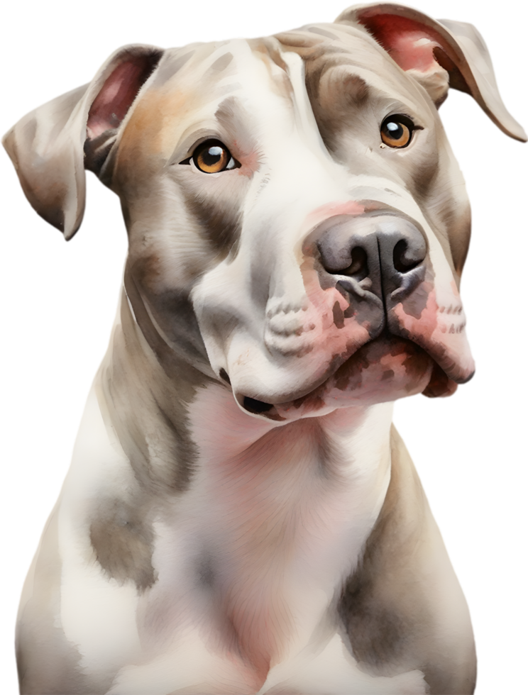 AI generated watercolor painting of a cute Pitbull. png