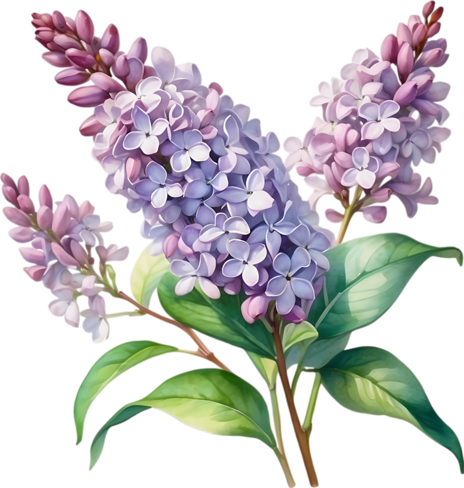 AI generated Watercolor painting of Common lilac flower. png