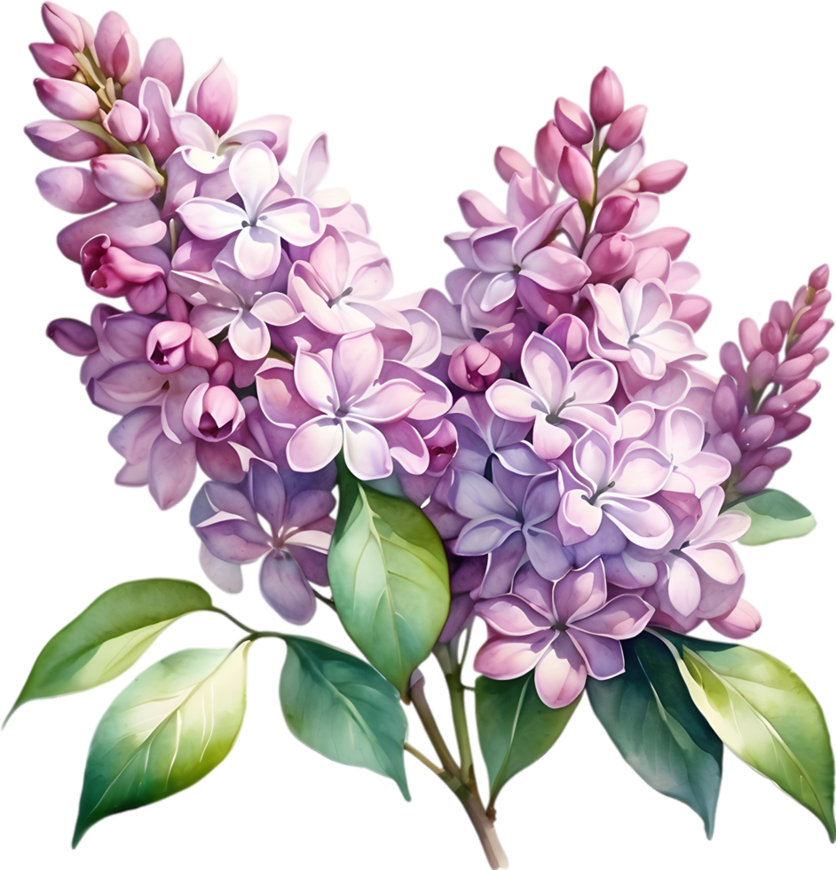 AI generated Watercolor painting of Common lilac flower. png