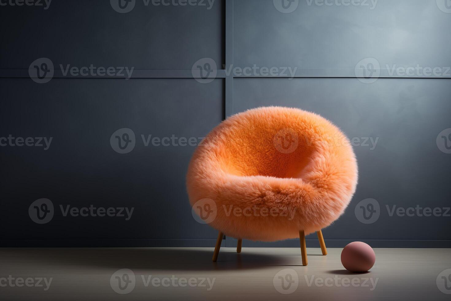 AI generated Minimalist Grey Interior Design Peach Fuzz Chair photo