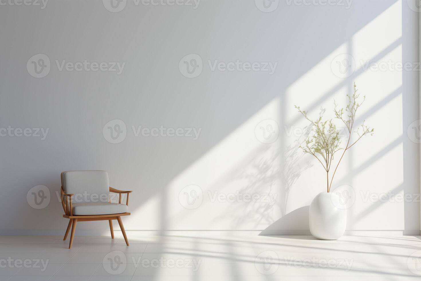 AI generated Room with White Walls and Furniture. Cozy Interior Background photo