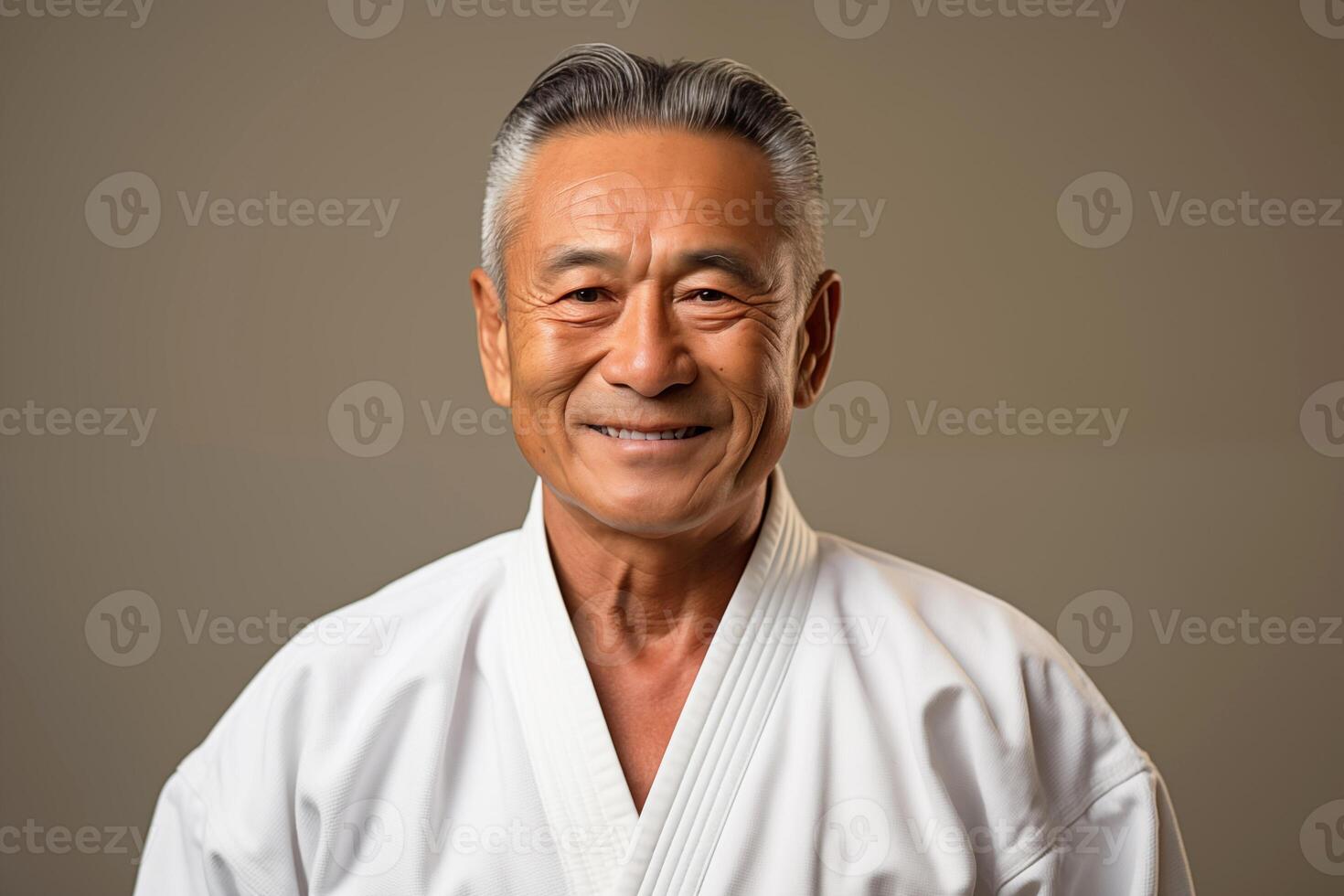 AI generated Happy Senior Karate Man in Training in Gym photo