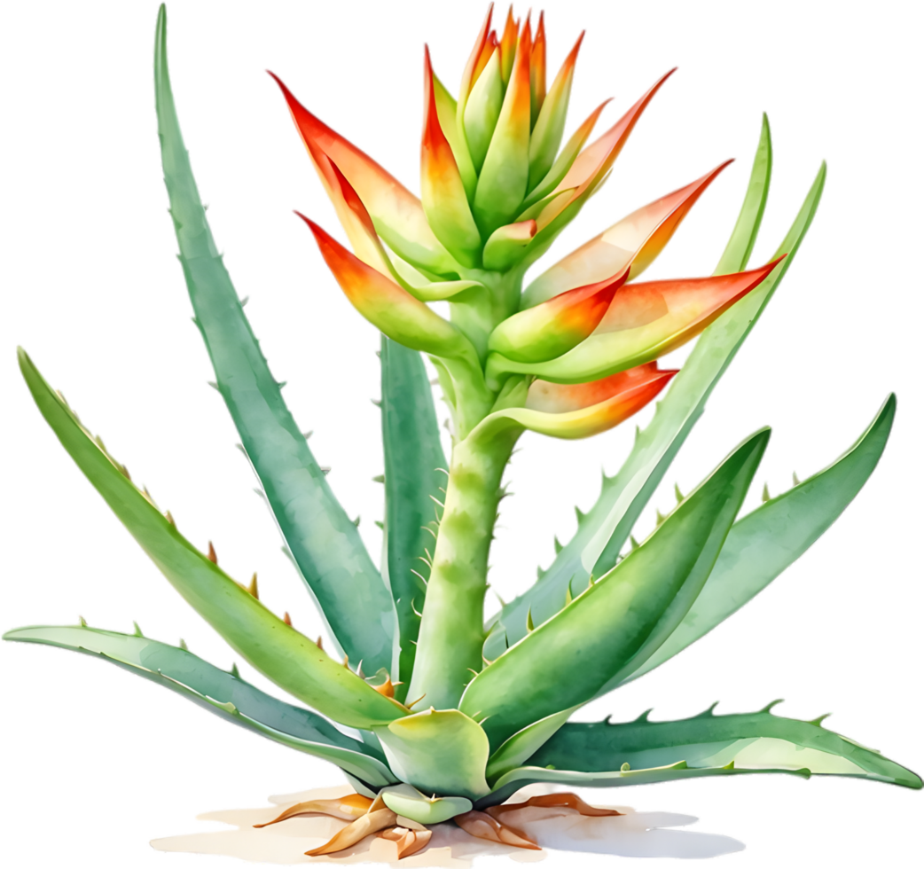 AI generated Watercolor painting of Aloe Vera flower. png