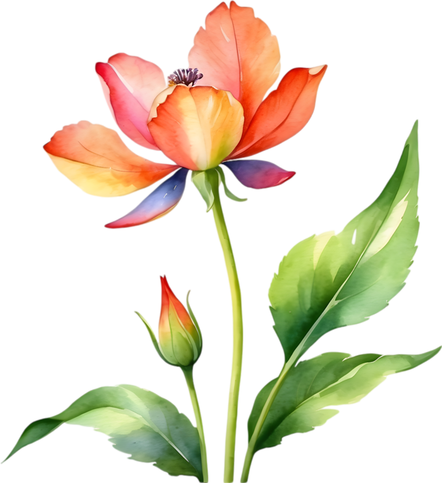 AI generated Watercolor flower with leaves painting. png