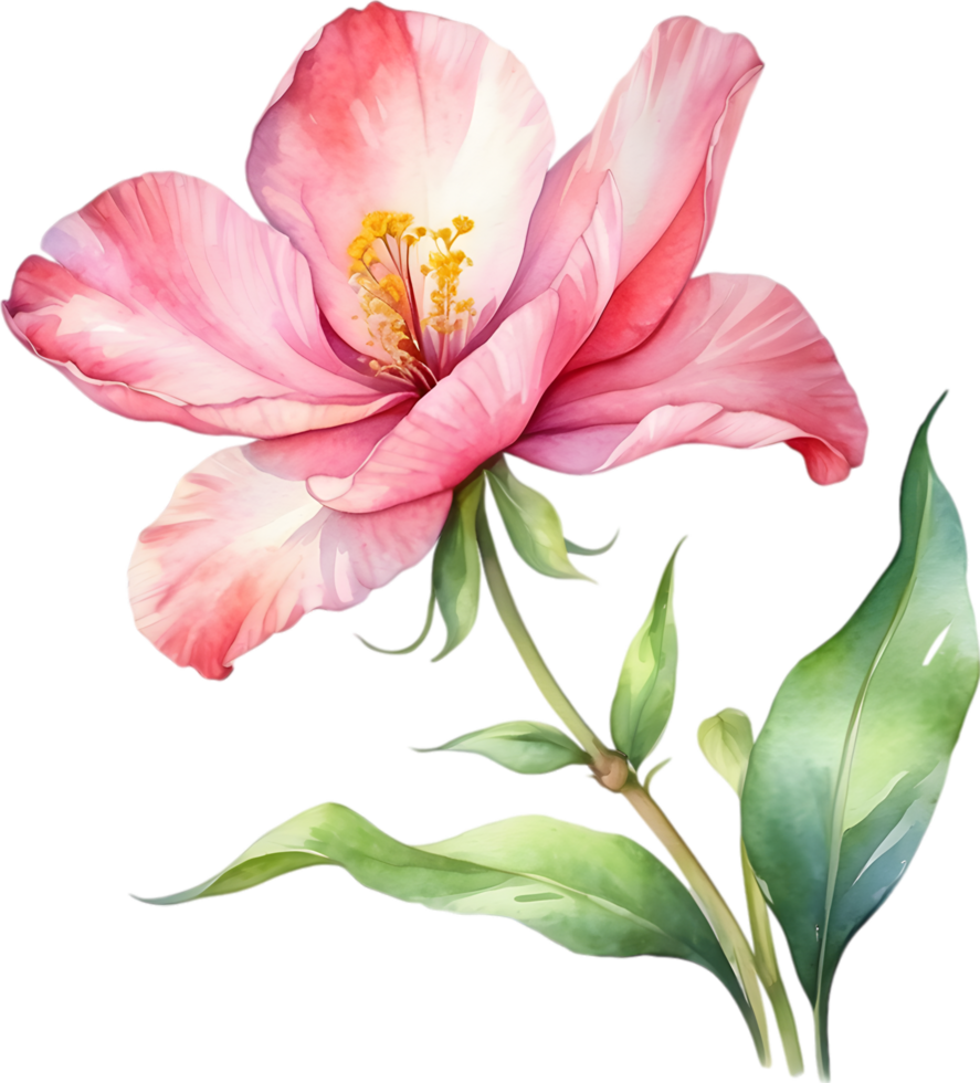 AI generated Watercolor flower with leaves painting. png