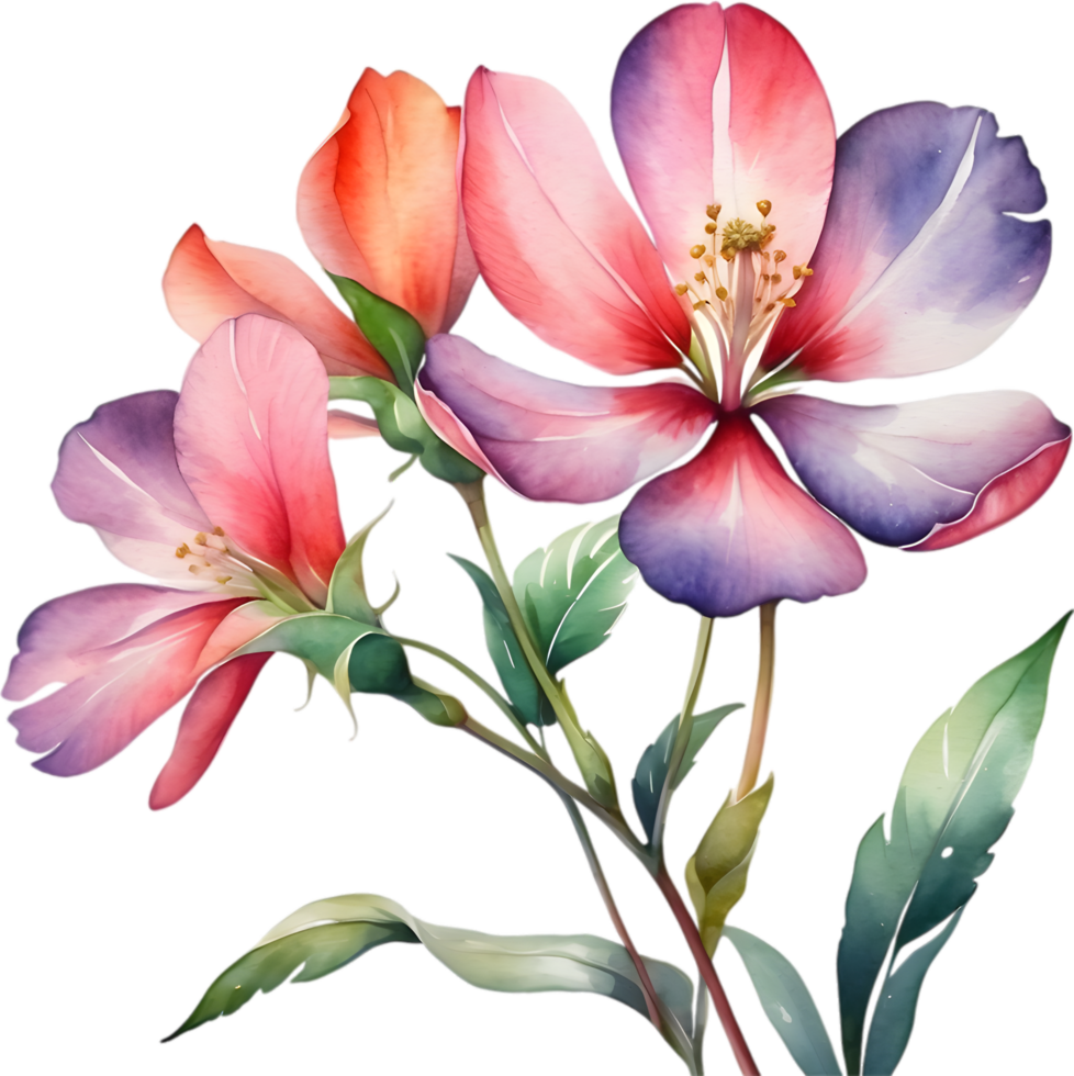 AI generated Watercolor flower with leaves painting. png
