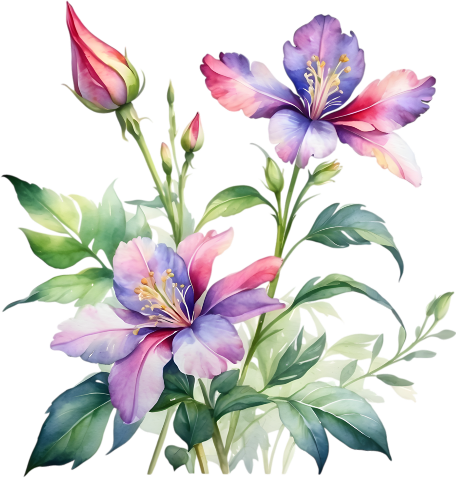 AI generated Watercolor flower with leaves painting. png