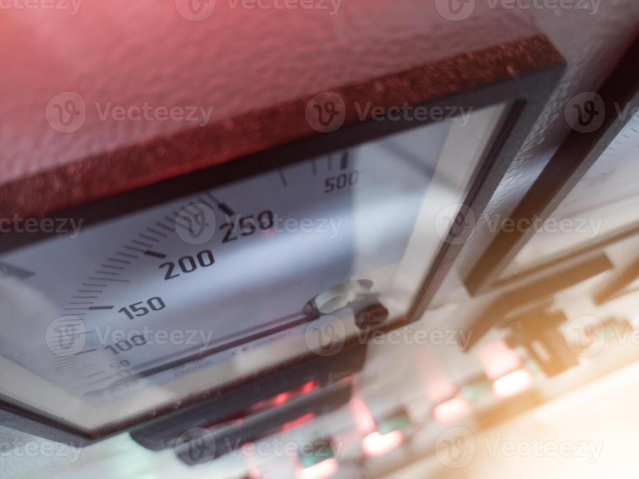 Analog Amper meter , scale of current measurement on the top view. photo