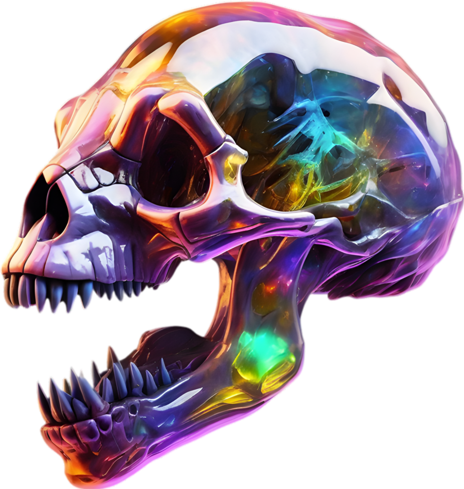 AI generated Colorful crystal skull, Close-up image of a colorful crystal skull. png