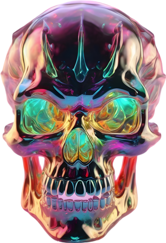AI generated Colorful crystal skull, Close-up image of a colorful crystal skull. png