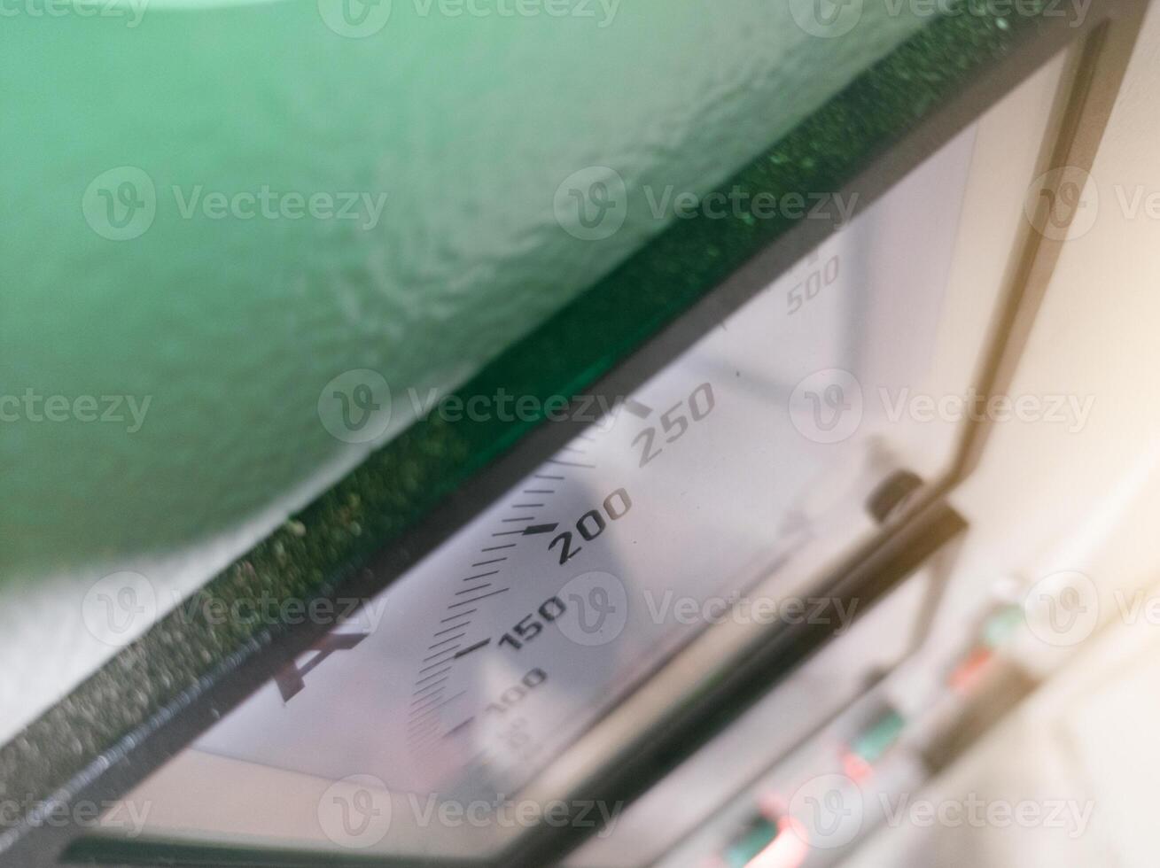 Analog Amper meter , scale of current measurement on the top view. photo