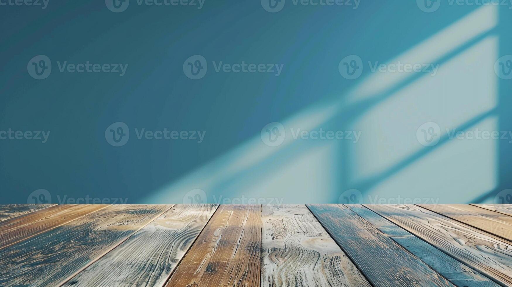 AI generated Abstract natural wood table texture on blue background top view of plank wood for graphic stand product interior design or montage display your product photo