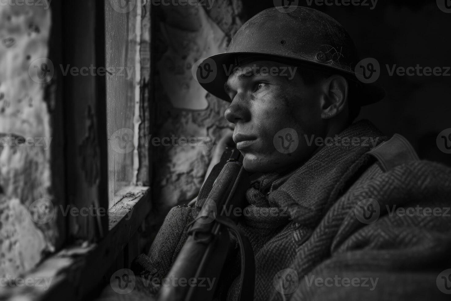 AI generated An emotional photo of a soldier from the Second Great War a tragic wartime experience, a compelling portrait reflecting the depth of suffering and heroism in the struggle for freedom.